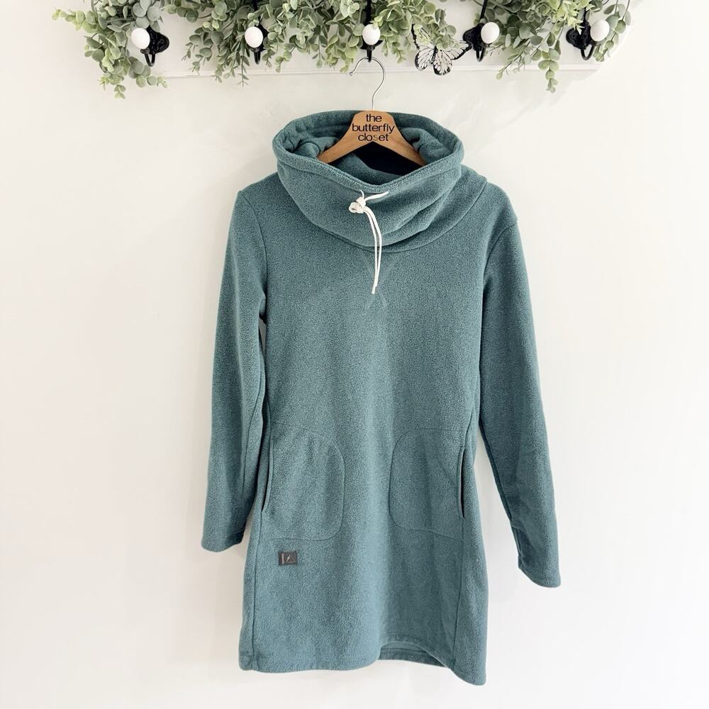 Deso Supply Co. Velma Fleece Dress Funnel Neck with Drawstring Teal Size M 15275